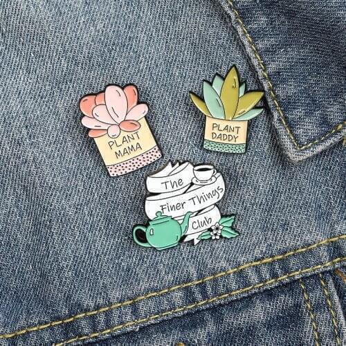 Enamel Pins Potted Plant Brooch Flower Luxury Aloe Lapel Pin Badges for Clothes Badge Women Brooches for Men New Year Gifts 2021