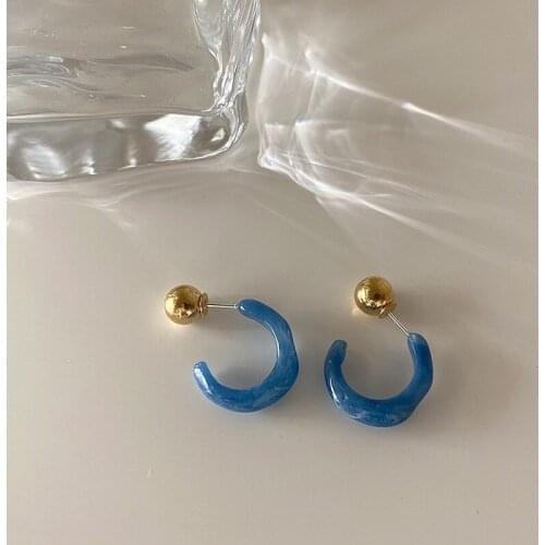 French Style Vintage Irregular Resin Small Hoop Earring for Women Korean Fashion Minimalist C-shaped Acrylic Earrings Jewelry