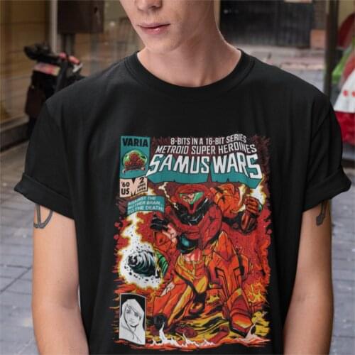 Men T-Shirt Samus Wars Funny 100% Cotton Tee Shirt Short Sleeve Super Metroid T Shirt O Neck Clothing Classic