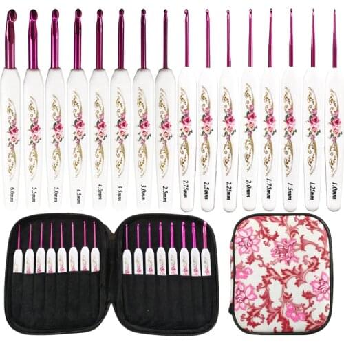 KAOBUY 16pcs Aluminum Crochet Hooks Knitting Needles Multi color Soft Plastic Grip Handle Weave Yarn Craft Hook Sets DIY 1-6.0mm