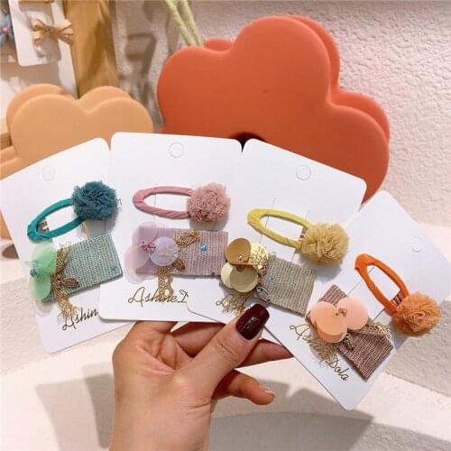 2 Pcs New Korea Childrens Hair Accessories Cute Lace Ball Hairpins Fashion Sweet Girl Princess Sequins Square BB Clip Headwear