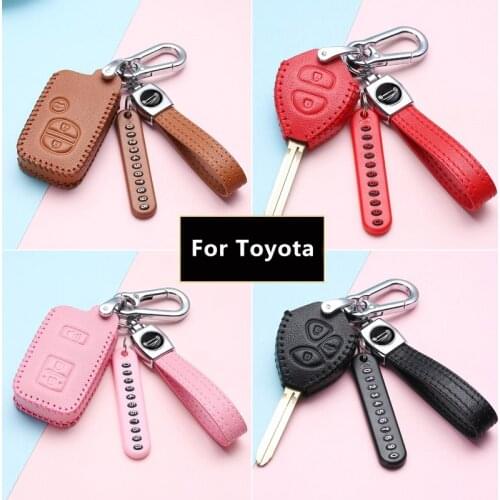 Leather Key Case Remote Cover for Toyota Carola Crown Camry PRADO VIOS FS Reiz LAND CRUISER Key Chain Holder Car Accessories