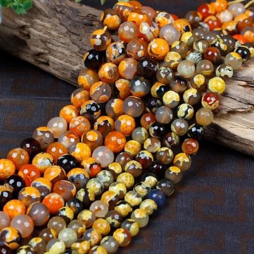 6-12mm Round Faceted Orange Yellow Fire Agates Beads For Jewelry Making Beads Bracelets 15'' Needlework DIY Beads Trinket