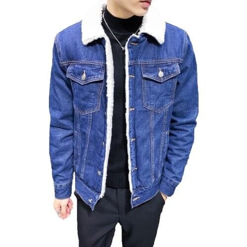 Large Size Autumn and Winter Mens Plus Velvet Denim Jacket,mens Slim Thick Lamb Hair Jacket,short Trend Warm Casual Jacket 6XL