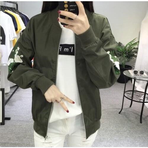 Mozhini Army green color Women cute loose jacket big size coat long sleeve zipper pocket baseball uniform jacket lady streetwear