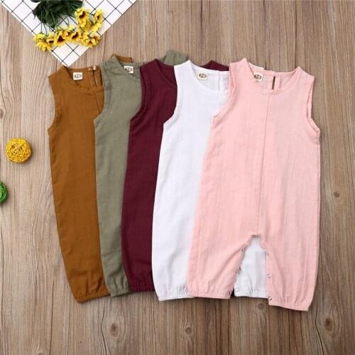 Summer Newborn Infant Baby Boy Girl Romper Jumpsuit Playsuit Sleeveless Solid Overalls Outfits