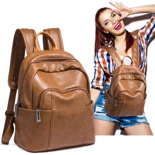2021 Oil Skin Fashion Backpack Girls Four Seasons Backpack Womens Bag Light Retro Simple Student Schoolbag