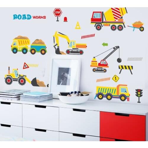 Cartoons Work Car Wall Stickers Boy Kids Bedroom Living Room Home Decor Kindergarten Mural Wall Decals Decoration