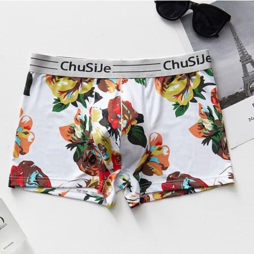 Mens Underwear Boyshort Modal Thin Ice Silk Print Breathable Summer New Fashion Mid Waist Mens Boxer Shorts