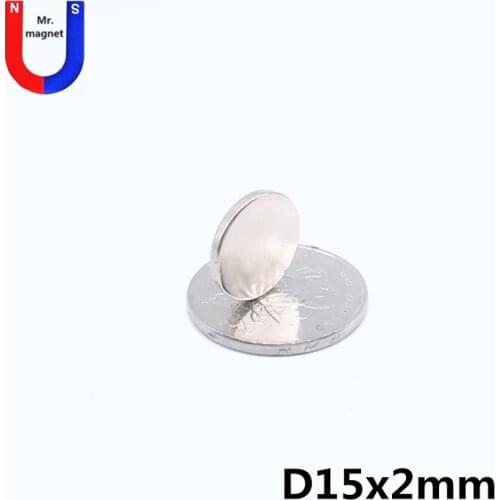 200pcs 15x2 mm Neodymium magnet 15x2 mm Rare Earth small Strong Round permanent 15*2 mm NdFeB nickle magnetic sheet Not Rust