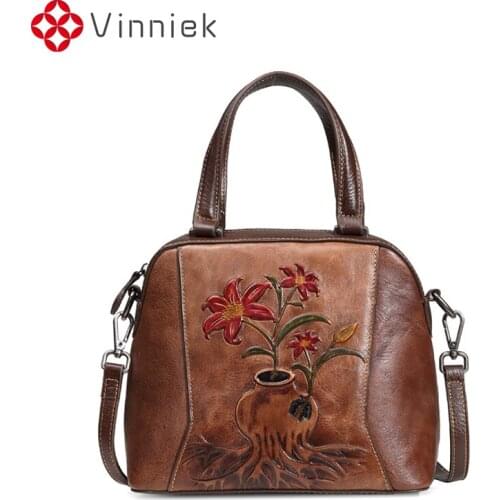 New Leather Fashion Retro Women Bag Embossed Hand Brush Shoulder Bags Trendy European Style Females Handbag Soft Casual Bags