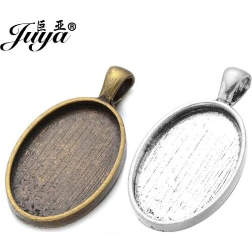 10pcs/lot Fit 20x30mm Oval glass Zinc Alloy Flatback Base Setting Cabochon For Pendant Necklace DIY Jewelry Making Accessories