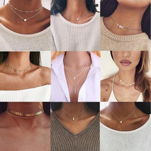 Bohemian Moon Star Crystal Heart Choker Necklace for Women Necklace Pendant on neck Chocker Necklace Jewelry Gifts Bijoux