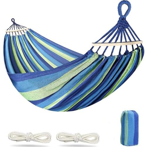 Outdoor Swing Hammock Portable Garden Sports Home Travel Hiking Camping Swing Canvas Stripe Hang Bed Hammock Double People