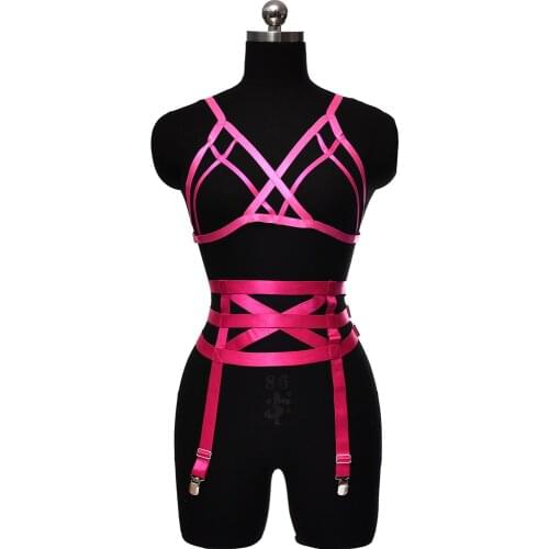Multicolo Harness Lingerie Set Strap Crop Top Body Cage Elastic Stocking Garter Belt Sexy Gothic Bondage Hollow Out Body Harness