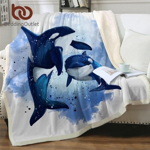 BeddingOutlet Orcinus Orca Blankets For Bed Watercolor Custom Blanket Marine Animal Shark Plush Blanket Ocean Bedspreads Mantas