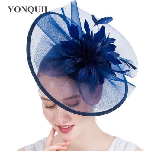 Navy Feather Flower Headband Ladies Wedding Hat Hair Fascinators For Women Royal Ascot Race Big Hats Hatnator 17 Colors SYF120