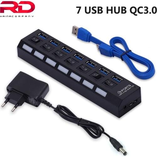 7 USB Hub 3.0 Multi USB Splitter 4 USB Hub Use Power Adapter 4/7 Port Multiple Expander .0 Hub with Switch for PC