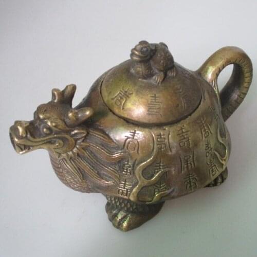 Christmas decorations for home+ Collectible Chinese Old Bronze Handmade Dragon turtle Tea pot ,Home Decorative kettle