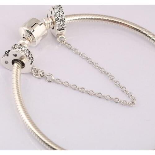 S925 DIY Jewelry Sparkling Arcs of Love Safety Chain Charm fit Lady Bracelets & Bangles Clear CZ