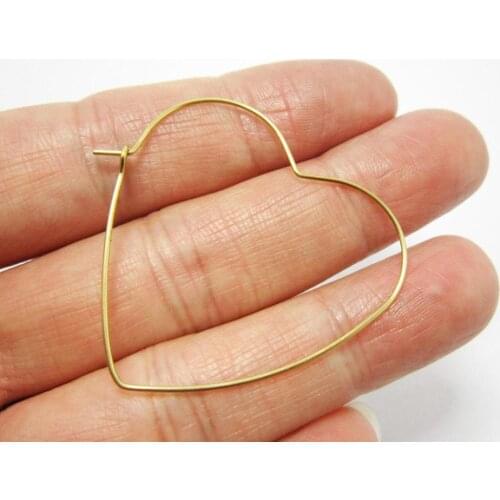 Brass ear hoops 37x0.7mm Heart raw brass ear wires Geometic earlobe findings -20pcs R344