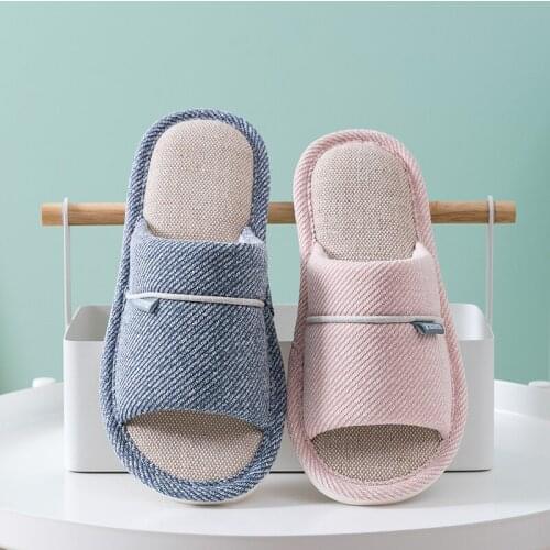 TZLDN 2020 Women Men Summer Slippers Soft Flax Indoor Home Flip Flops Hemp Open Toe Sandals Ladies Flat Casual Slides Beach Shoe