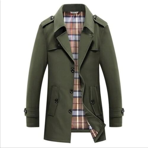 Men Trench Lattice Lining British windbreaker Thin Classic Trench Men Medium Long Fashion Lapel Male Windbreaker Spring Autumn