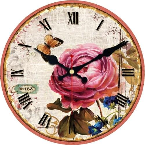 Vintage Red Poppy Flower Floral Pattern Design Round Wall Clock Home Office School Decorative Battery Operated