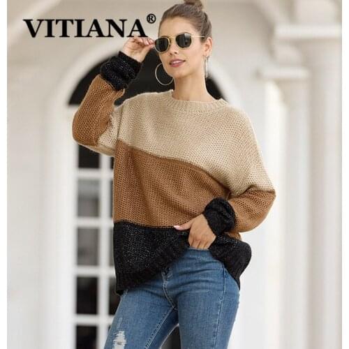 VITIANA Loose Casual Knit Sweater Women Autumn 2020 Female Pullover Long Sleeve Striped Knitted Sweaters Femme Elegant Clothes