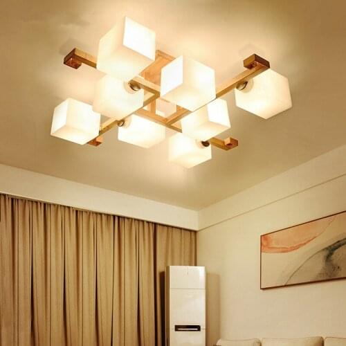 Japanese chandelier For Living Room Kids Bedroom Square wood chandelier lighting Indoor lustre moderno led home chandelier