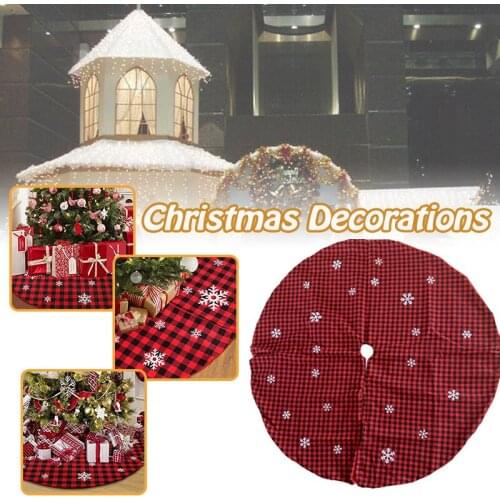Christmas Tree Skirt Red and Black Plaid Tree Skirt Snowflake Tree Skirt Festive Decorations Christmas Furnishings