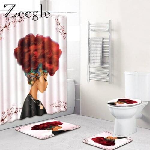 Zeegle Bathroom Mat Non-Slip Flannel Bathroom Pedestal Rug Shower Curtain 4PCS Cover Bath Mat Toilet Floor Rugs Floor Carpet