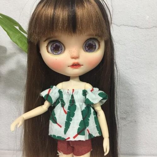 T02-X365 gift girl Blyth Doll clothes 30cm 1/6 dolls Azone Accessories clothes handmade One-piece collar flower top suit set