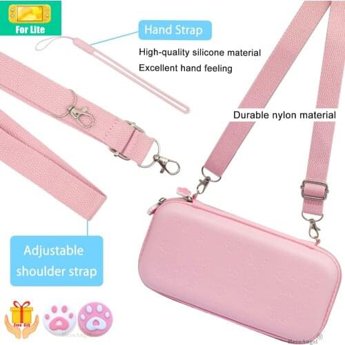 Girly Pink Storage Bag Travel Carrying Protective Case Accessories for Nintendo Switch Lite with Wrist & Shoulder Strap