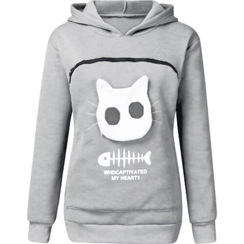 Women Hooded Sweatshirts Womens Sweatshirt Animal Pouch Hood Tops Carry Cat Breathable Pullover Sweatshirts Coat -MX8