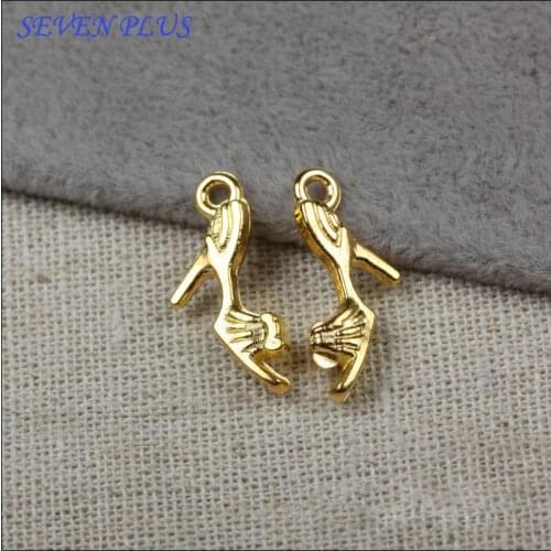 High Quality 10 Pieces/Lot 9mm*20mm Gold Color High Heeled Shoes Charm Jewelry Making Charms