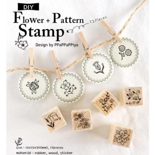 12Pcs/set New Clear Stamps Flower pattern DIY Wooden Rubber Stamp Set Crafts Handmade Photo Album Stamps