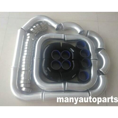 2" 51mm UNIVERSAL TURBO BOOST Aluminum INTERCOOLER PIPE PIPING BLACK hose+Clamps