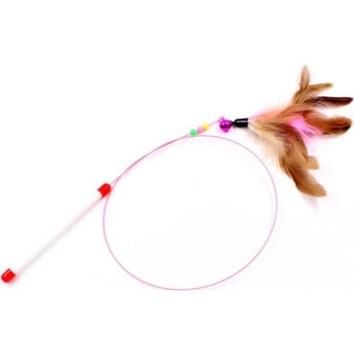 200pcs New Design Cat Toy Hot Gift Funny Cat Kitten Pet Teaser Feather Wire Chaser Pet Toy Wand Beads Play SN3070