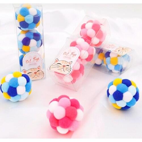 3PCS Cat Toy Kitten Playing Ball Plush Rainbow Ball Pet Toys Kitten Chew Toy With Bell Cat Interactive Toy Kitten Chasing Toy