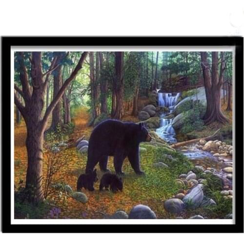 5d diy pintura diamante ponto cruz quadrado completo redondo diamante bordado urso preto na floresta imagem para o quarto Decor
