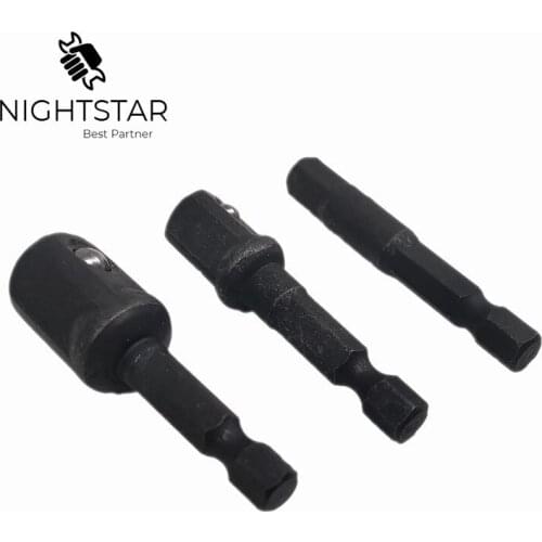 Binoax 3pcs Power Drill Bit Driver Socket 1/4 Hex Shank To 1/4 3/8 1/2 Socket Bit Adapter Power Extension Bar Blackening Process