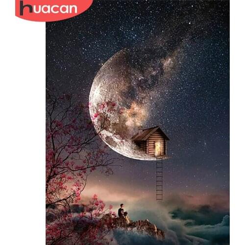 HUACAN 5d Diamond Painting Moon DIY Mosaic House Home Decor Full Square/Round Diamond Embroidery Landscape Wall Art