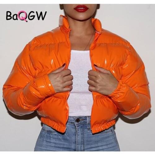 BaQGW Women Winter Cotton Padded Bright Down Jacket Coat Plus Size 2XL Short Thicken Warm Crop Parkas Winter Coat Women Clothes