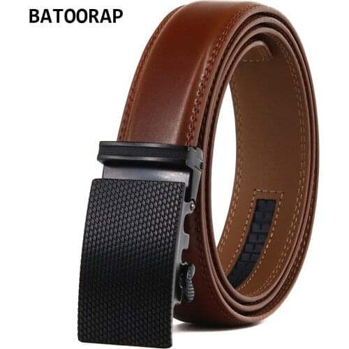 Mens Belt Brown Leather Ratchet Waist Strap Alloy Automatic Buckle Fashion Business Style TZP-210008