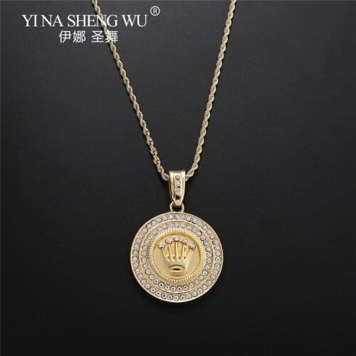 Hip Hop King Crown Chains Pendant Necklace Pave Clear Rhinestone Fashion Iced Out CrystalJewelry For Men Gift Accessories New