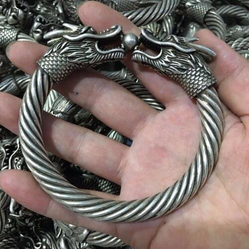 Hot sell new - free shipping National characteristics Handmade Chinese Miao nationality Miao Silver Double Dragon Bracelet