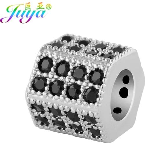 Juya DIY Big Hole Charm Beads Supplies Micro Pave Zircon Decorative Metal Spacer Charms Beads For Beading Jewerly Making Beads