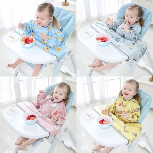 Newborn Long Sleeve Bib Coverall with Table Cloth Cover Baby Dining Chair Gown Waterproof Saliva Towel Burp Apron