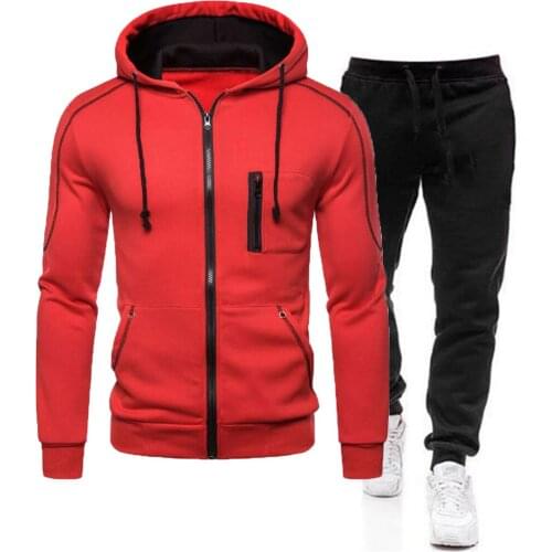 Mens Autumn Winter Tracksuit Zipper Hoodie and Pants 2 Piece Casual Sportswear Jogger Running Suit Fitness Sweatshirt